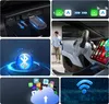 Collage of images showing a car adapter, wireless connectivity, a person using a phone in a car, and app icons. Produktbild-Vorschau