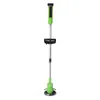A cordless electric lawnmower with a telescopic pole and a cutting blade. Podgląd zdjęcia produktu