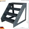 A gray metal staircase with four steps, shown from a diagonal front-left perspective against a white background. Produktbild-Vorschau
