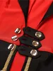 Close-up of a red and black jacket with gold trim and silver buttons. Anteprima dell’immagine prodotto