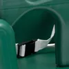 A close-up view of a green swing seat with a white safety strap and black buckle. Náhled obrázku produktu