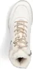 A top-down view of a white women's boot with beige laces and a white fur lining. Voir les images du produit