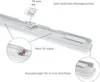 Close-up view of a white LED light fixture showing mounting clips, cable routing, and connection points. Produktbild-Vorschau