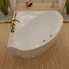 A white bathtub with gold fixtures is shown in a bathroom setting with wooden flooring and marble accents. Produktbild-Vorschau