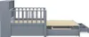 Side view of a gray wooden sofa bed with storage drawers and a slatted mattress base, set against a white background. Anteprima dell’immagine prodotto