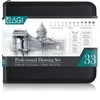 A black pencil case containing a professional drawing set, with a detailed illustration of a building on the packaging. Podgląd zdjęcia produktu