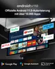 A television screen displaying various streaming app logos and content, with text overlays about Android TV 11.0 features. Produktbild-Vorschau