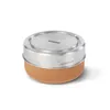 A round lunchbox with a silver lid and a textured brown base, isolated on a white background. Anteprima dell’immagine prodotto