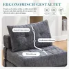 A grey sofa bed with labels indicating ergonomic support points. Náhled obrázku produktu