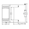 A technical drawing with dimensions of a DIN rail thermostat. Voir les images du produit