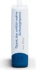 A white and blue cylindrical object with text printed on it, standing upright on a white surface with a shadow. Produktbild-Vorschau