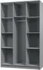 An empty gray wardrobe with multiple shelves and a hanging rod. Voir les images du produit