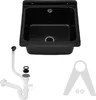 A black sink basin and its associated plumbing parts are displayed against a white background. Anteprima dell’immagine prodotto