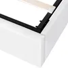 A close-up view of the corner of a white upholstered bed frame with a black metal support structure and wooden slats visible. Náhled obrázku produktu