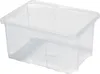 A clear plastic storage box is shown against a white background. Voir les images du produit