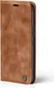 A brown flip case for a smartphone, shown from the side. Produktbild-Vorschau