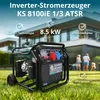 A generator is placed on a grassy lawn in front of a modern house with people in the background. Produktbild-Vorschau