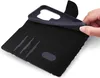 A hand is shown inserting a phone into a black flip case. Produktbild-Vorschau