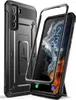 A protective phone case and its accompanying frame are displayed against a white background. The phone case is shown from the back, revealing its textured surface and a kickstand. The frame is positioned above a smartphone, suggesting its assembly. Náhled obrázku produktu