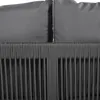 A close-up view of the back of a grey outdoor sofa, showing the woven rope detail and the cushions. Voir les images du produit
