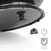 Close-up of the base of a black appliance, possibly a heater, showing a connection point and icons indicating features like 'Auto off' and 'Overheat Protection'. Produktbild-Vorschau