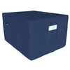 A dark blue cube ottoman with side pockets. Produktbild-Vorschau