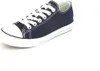 A single navy blue canvas sneaker with white laces and a white sole is shown against a white background. Produktbild-Vorschau