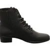 A side view of a black lace-up boot with a zipper. Voir les images du produit