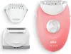 A pink Braun Silk-épil 3 epilator with two attachments on a white background. Náhľad obrázku produktu