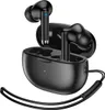 A pair of black wireless earbuds and their charging case are displayed against a white background. Produktbild-Vorschau