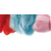 Three bundles of colorful wool fibers, red, blue, and pink, are shown against a white background. Produktbild-Vorschau