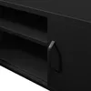 A close-up view of a black TV cabinet with a sliding door and an open shelf. Produktbild-Vorschau