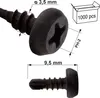Close-up and detailed view of a black screw with measurement indicators and packaging information. Anteprima dell’immagine prodotto