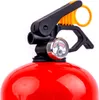 Close-up of the top part of a red fire extinguisher, showing the handle, nozzle, and pressure gauge. Produktbild-Vorschau