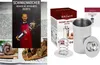 A collage of images showing a cookbook, a ham cooker product, and food items. Produktbild-Vorschau