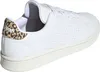 A white Adidas Advantage women's tennis shoe with a leopard print heel accent. Náhled obrázku produktu