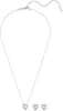 A silver necklace and matching earrings with heart-shaped pendants are displayed on a white background. Produktbild-Vorschau