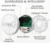 Diagram showing the internal components of a smoke detector with labels in German. Produktbild-Vorschau