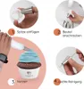 A collage of four images demonstrating how to use a piping bag set for decorating cupcakes. Anteprima dell’immagine prodotto