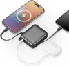 A power bank is shown charging two devices: a smartphone and a pair of wireless earbuds. Produktbild-Vorschau