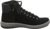 A side view of a black high-top sneaker with a gray sole and a gray wool-like cuff. Anteprima dell’immagine prodotto