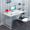 A white computer desk with a shelf unit, a computer, and a chair in a room with striped wallpaper. Produktbild-Vorschau