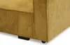 A close-up view of the corner and leg of a mustard yellow corduroy sofa. Náhled obrázku produktu