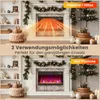 A split image showing an electric fireplace in two modes: with heat and flame, and with flame only, decorated for Christmas. Produktbild-Vorschau
