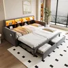 A bedroom with a multi-functional sofa bed, showing its extended configuration and storage drawers. Náhled obrázku produktu