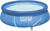 An inflatable blue Intex Easy Set pool filled with water and connected to a filter pump. Náhled obrázku produktu