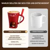 A comparison of two mugs, one red and one white, with text highlighting the features of the red mug. Produktbild-Vorschau