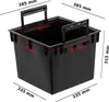 A black plastic bin with dimensions indicated by red lines and text. Produktbild-Vorschau