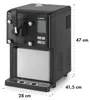 A black ice cream maker with silver accents, shown from a slightly angled front view, with dimensions indicated by dashed lines and text. Produktbild-Vorschau