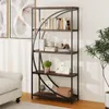 A bookshelf filled with books and decorative items, placed in a room next to a sofa and a plant. Voir les images du produit